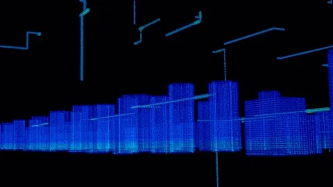 Alpha 3D digital virtual holography science fiction city Stock Footage 120888878