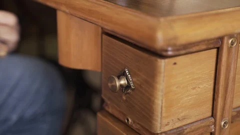Alpha Antique Sewing Machine Drawer Open And Close Stock Footage 120312915