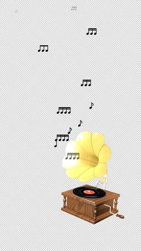 Alpha Channel and Loop-Ready File, Floating Musical Notes &amp; Gramophone, Vertical Video stock 305723508