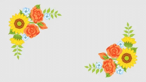 Alpha channel file - Animation of a corner frame with blooming sunflower deco Video stock 242080671