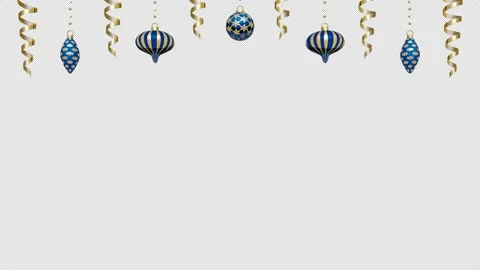 Alpha channel file - Bouncing hanged blue christmas balls and ribbons Stock Footage 163342304
