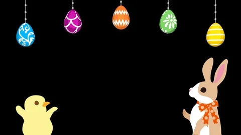 Alpha channel file - Bunny talking with Chick, Easter Eggs Decoration Stock Footage 103826163