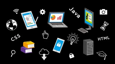 Alpha channel file- E-learning Gadget concept animation Stock Footage 92006437