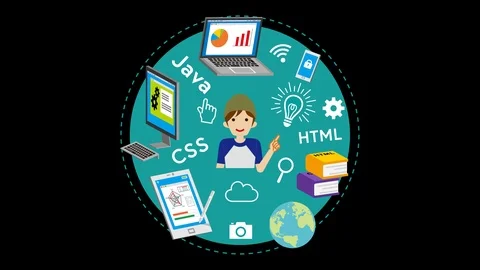 Alpha channel file, E-Learning Concept animation -  Male university student Stock Footage 106875586