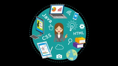 Alpha channel file, E-Learning Concept animation -  Businesswoman Stock Footage 106875593