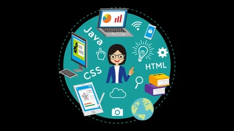 Alpha channel file, E-Learning Concept animation -  Black hair Woman who wear Stock Footage 106875594