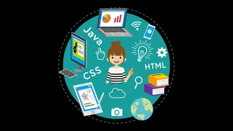 Alpha channel file, E-Learning Concept animation - Young woman Stock Footage 106876013