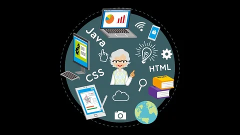 Alpha channel file, E-Learning Concept animation - Senior woman Stock Footage 106876524