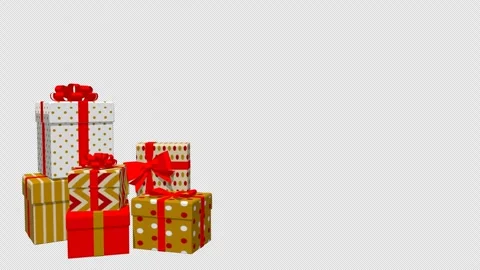 Alpha channel file - falling and bounced many gift boxes animation, left Stock Footage 256066931