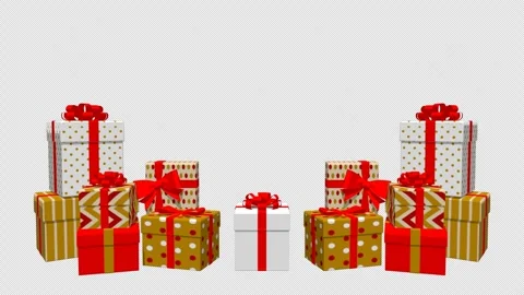 Alpha channel file - falling and bounced many gift boxes animation Stock Footage 256067117