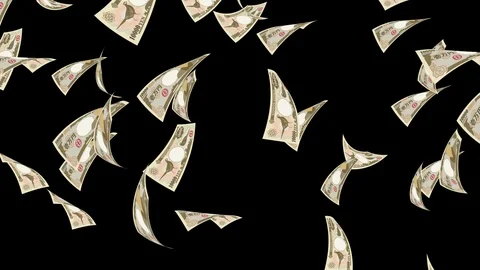 Alpha channel file - Falling many Japanese Ten thousand yen banknotes Stock Footage 129169221