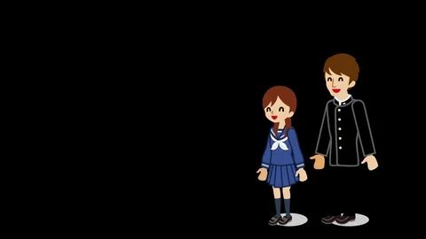 Alpha channel file ,Jumping couple - Japanese Students Stock Footage 80972529