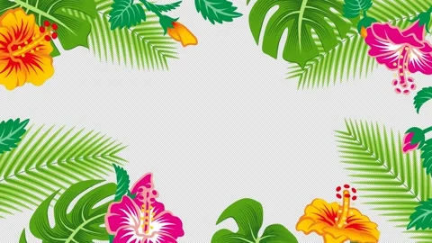 Alpha channel file - Loopable swaying hibiscus flowers and tropical leaves Stock Footage 155884966