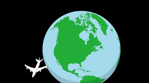 Alpha channel file, One airplane flying around the earth - Zoom out Stock Footage 113579452