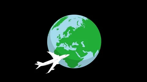 Alpha channel file, One airplane flying around the earth - Center position Stock Footage 113579491