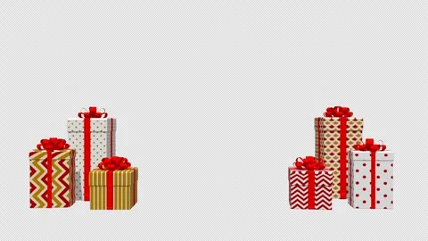 Alpha channel file, Pop-up and bouncing animation of several gift boxes Stock Footage 286096726