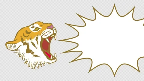 Alpha channel file - Shouting tiger with a blank speech bubble, Head Stock Footage 164364772