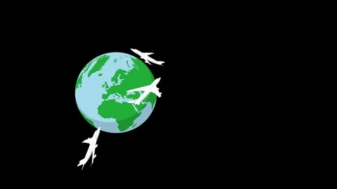 Alpha channel file, Three airplanes flying around the earth - Left position Stock Footage 113579559