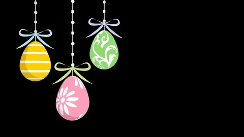 Alpha channel file- Three Easter Eggs Hanging down animation Stock Footage 86644082