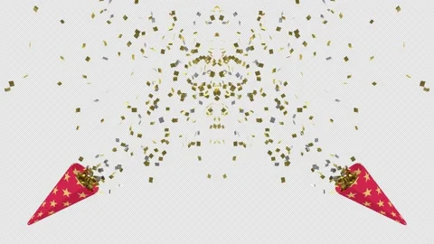 Alpha channel file - Two Party crackers exploding animation, flying confetti Stock Footage 137296302