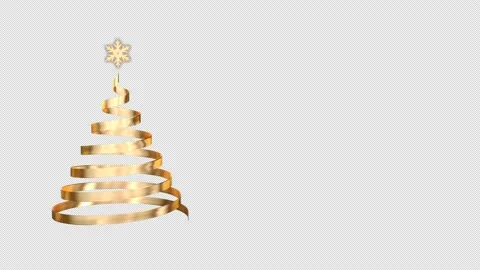 Alpha channel file - Xmas tree, Swirling golden satin ribbon animation Stock Footage 163340421