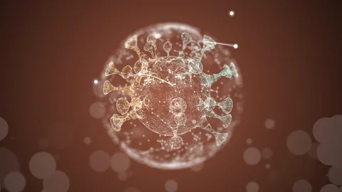 Alpha channel illuminating virus is rotating over brown background with bokeh Stock Footage 124760988