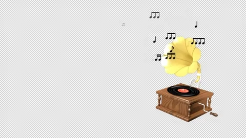 Alpha Channel &amp; Loop-Ready File  Musical Notes &amp; Swinging Gramophone Animation Stock Footage 305723416