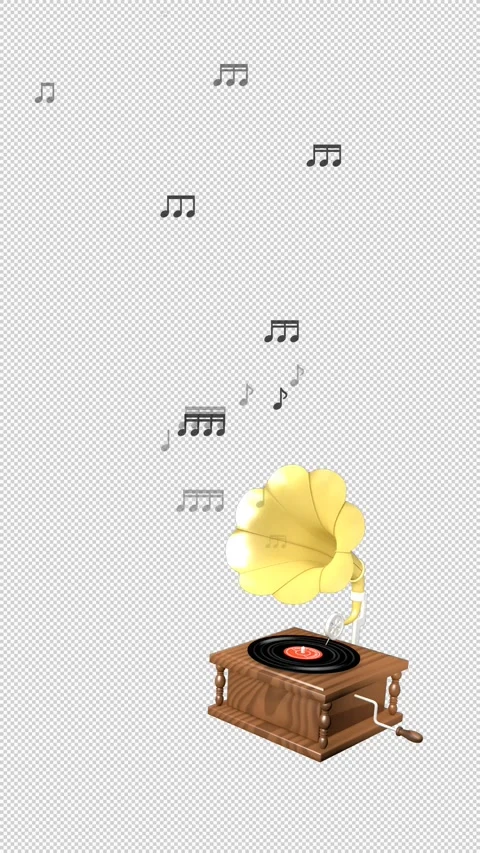 Alpha Channel &amp; Loop-Ready File, Musical Notes &amp; Gramophone Vertical layout Stock Footage 305723496