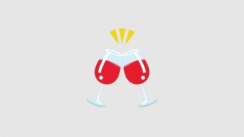 Alpha channel - Toast animation of two wine glasses, cartoon style Stock Footage 142174578