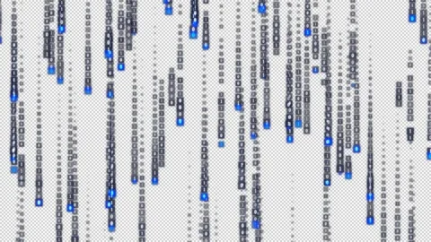 Alpha Computer binary digital rain falling Stock Footage 300244746