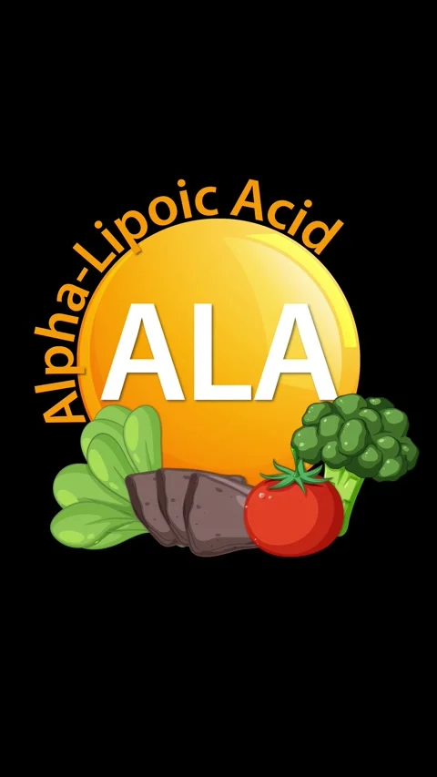 Alpha-Lipoic Acid Animation With Vegetables and Black Background Stock Footage 314488778