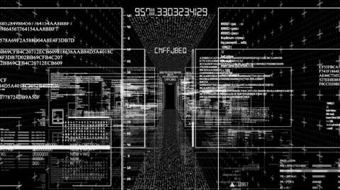 Alpha mask.Digital computer displays with running code text. Vídeos de archivo 66276999