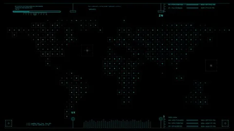 Alpha PNG.Technology HUD interface with geometrical pieces of world map. Stock Footage 81409692