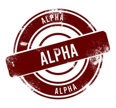 Alpha - red round grunge button, stamp 写真素材