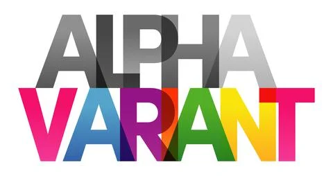 ALPHA VARIANT Colored rainbow text Stock Illustration