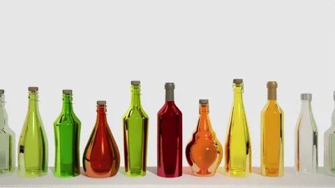 Alpha wine and brandy bottles. isolated on white background. Alcoholic container Video stock 196972267