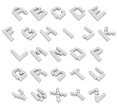 Alphabet 3d cubic white Stock Illustration