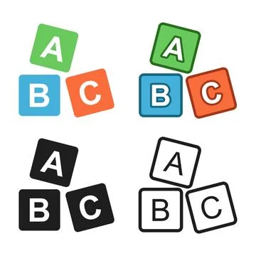 Alphabet ABC blocks icon set collection in flat style. Child education vect.. Illustrazione stock