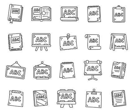Alphabet abc education set featuring book Stock Illustration
