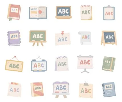 Alphabet abc education set featuring book Stock Illustration