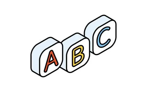 Alphabet ABC, Simple line drawing icon of English learning, isometric illus.. Stock Illustration