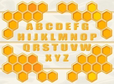 Alphabet and frame of honeycombs Stock Illustration