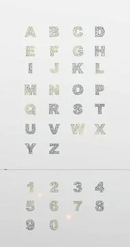 Alphabet and number chart with decorative letters and digits Stock Illustration