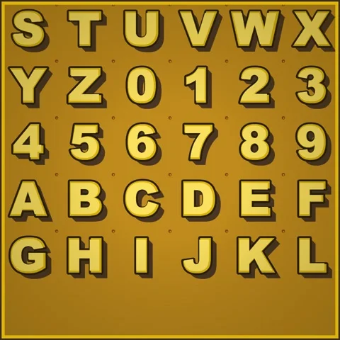 Alphabet and Numbers 3D Yellow Letters on Brown Textured Background Stock Footage 346280409
