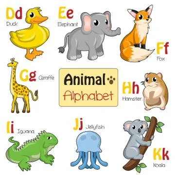 Alphabet animals from D to K Illustrazione stock