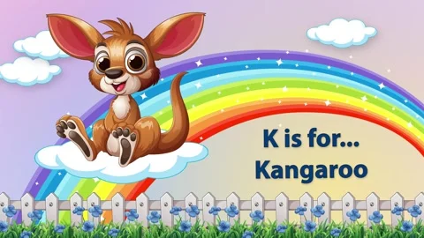 Alphabet Animation Featuring Cartoon Kangaroo and Colorful Rainbow Stock Footage 341549574