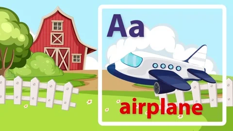 Alphabet Animation Featuring Letter A and Airplane on Farm Background Stock Footage 341065932