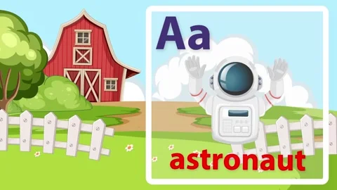 Alphabet Animation Featuring Letter A and Cartoon Astronaut on Farm Stock Footage 342298505