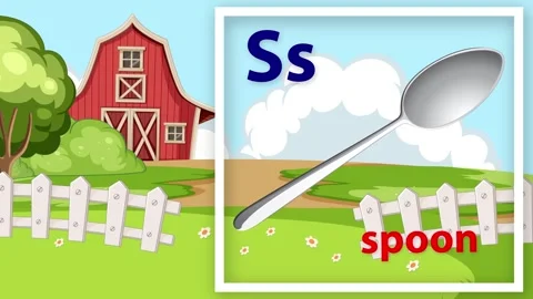 Alphabet Animation Featuring Letter S and Spoon on Farm Background Stock Footage 342470587