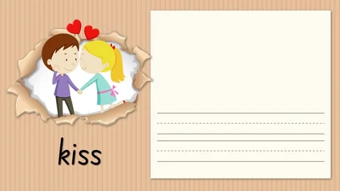 Alphabet Animation for Letter K with Kiss Illustration and Writing Practice Stock Footage 331191253